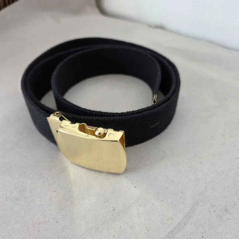 Navy Blue Ratchet Slide Belt Gold Hardware Fabric Adjustable Unisex Military